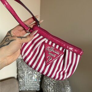 Guess pink and White Striped Wristlet